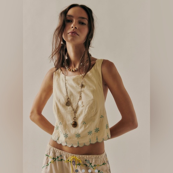 Free People Kayla Solid Embroidered Top - Picture 1 of 7